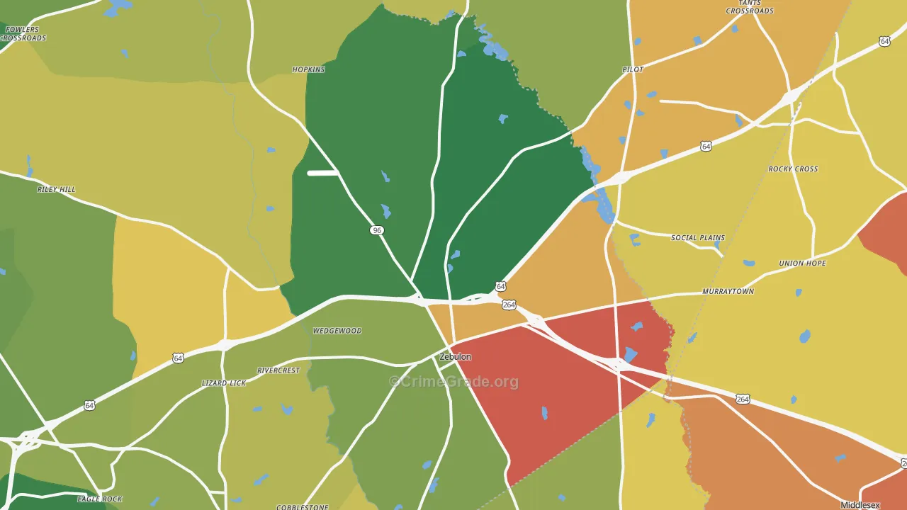 Zebulon, NC Map of Burglary Rates