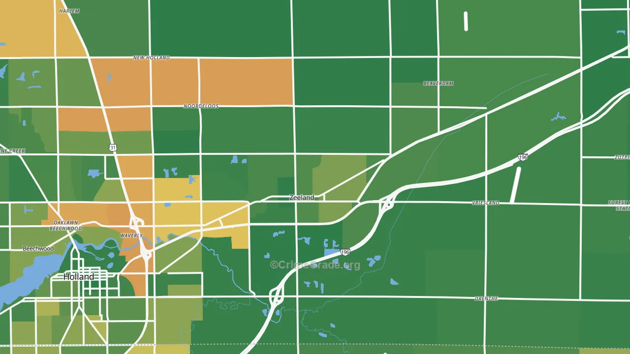 Zeeland, MI Map of Burglary Rates