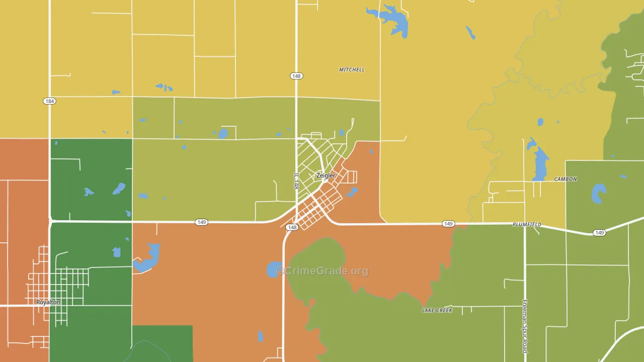 Zeigler, IL Map of Burglary Rates