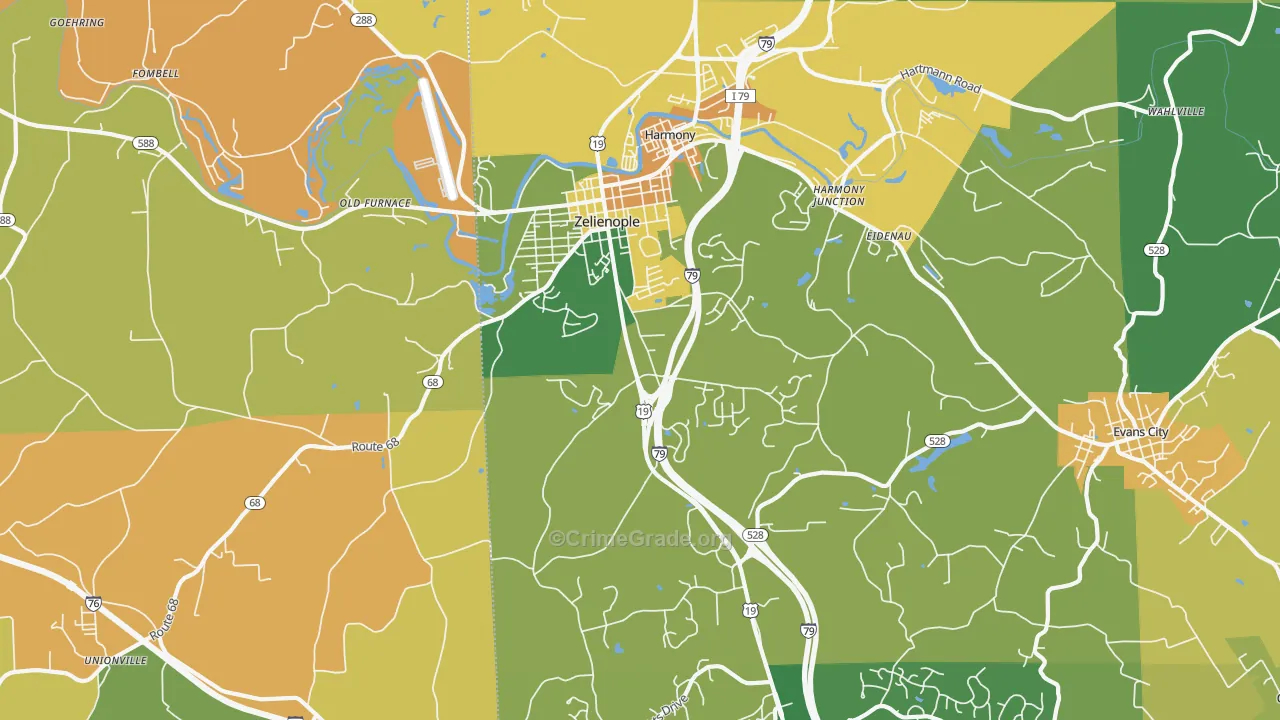 Zelienople, PA Map of Burglary Rates