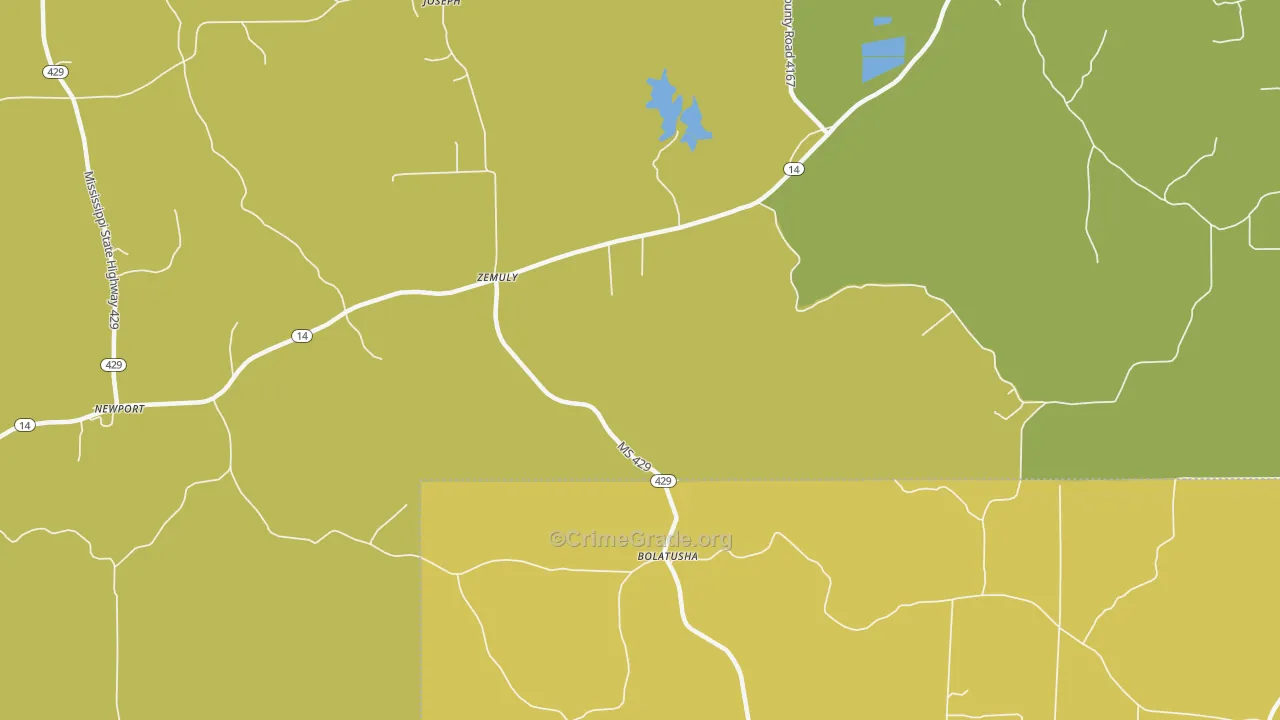 Zemuly, MS Map of Burglary Rates