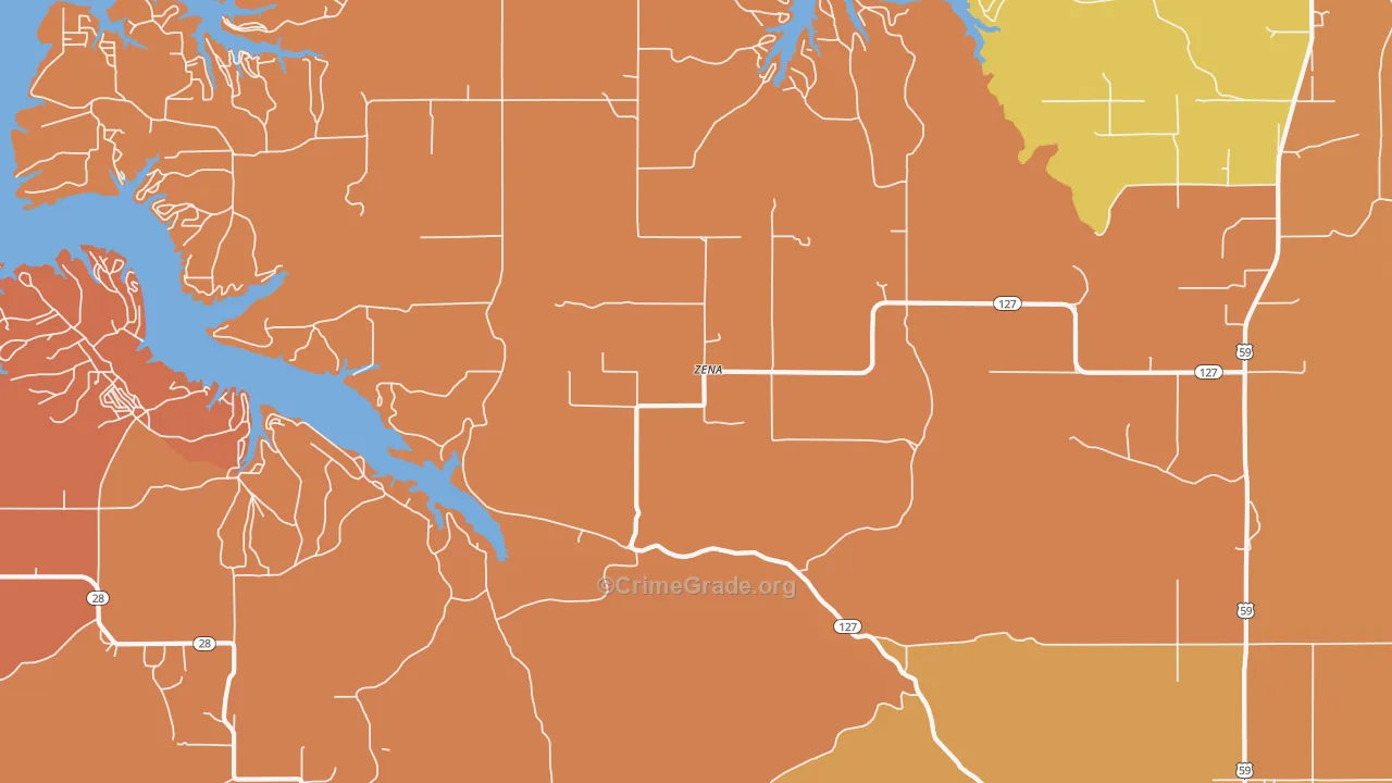 Zena, OK Map of Burglary Rates