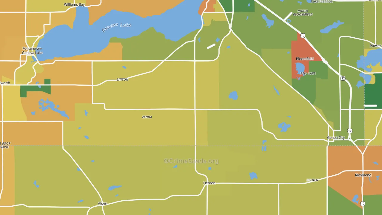 Zenda, WI Map of Burglary Rates