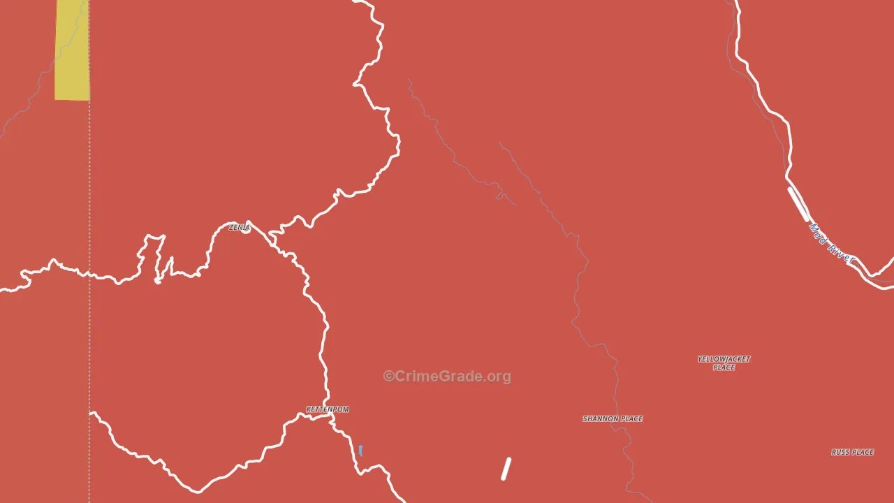 Zenia, CA Map of Burglary Rates