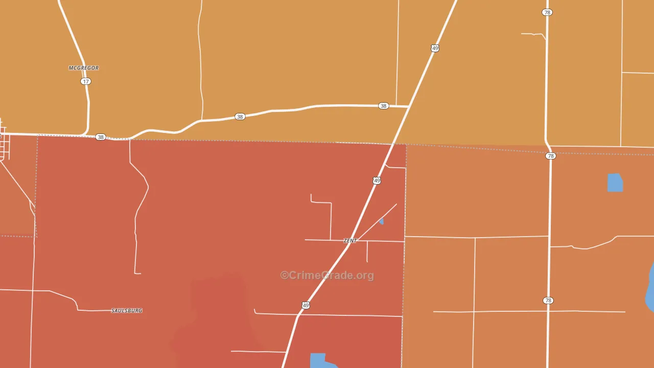 Zent, AR Map of Burglary Rates