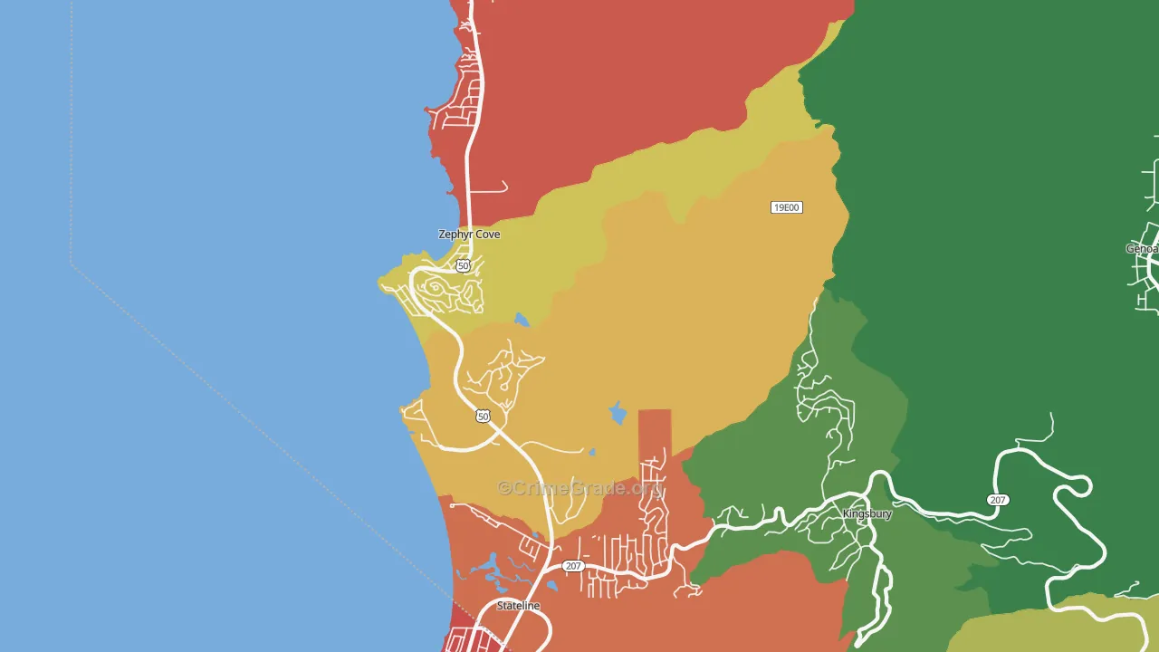 Zephyr Cove, NV Map of Burglary Rates