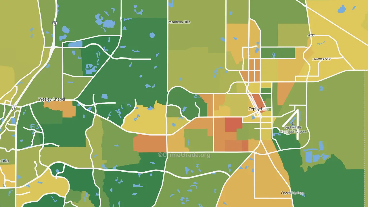 Zephyrhills, FL Map of Burglary Rates