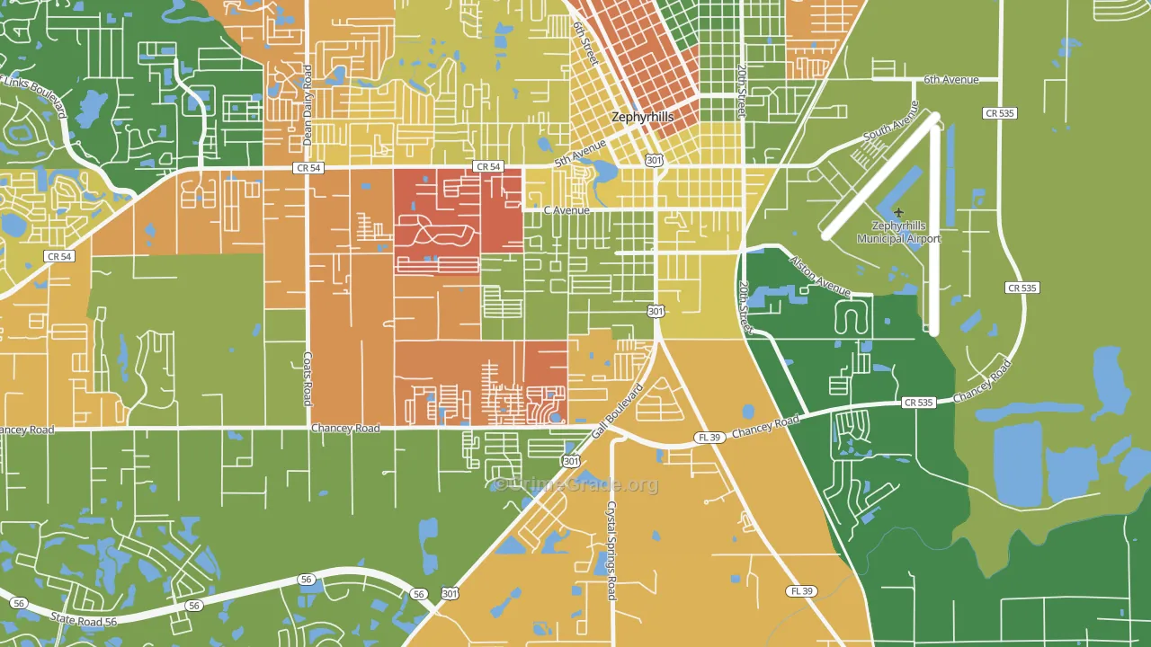 Zephyrhills South, FL Map of Burglary Rates