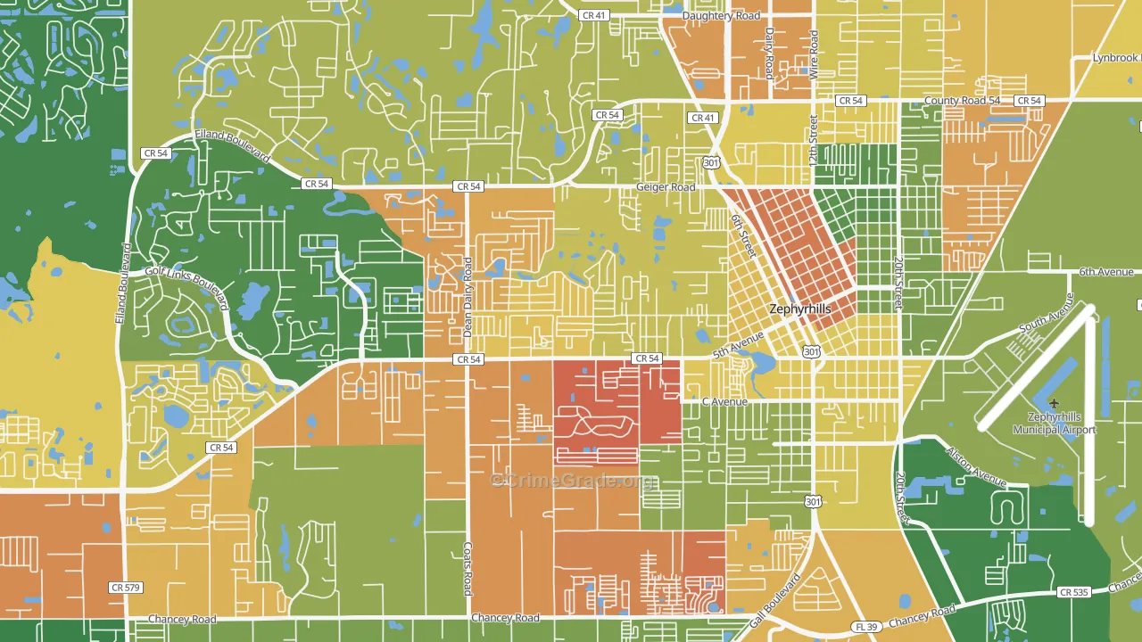 Zephyrhills West, FL Map of Burglary Rates