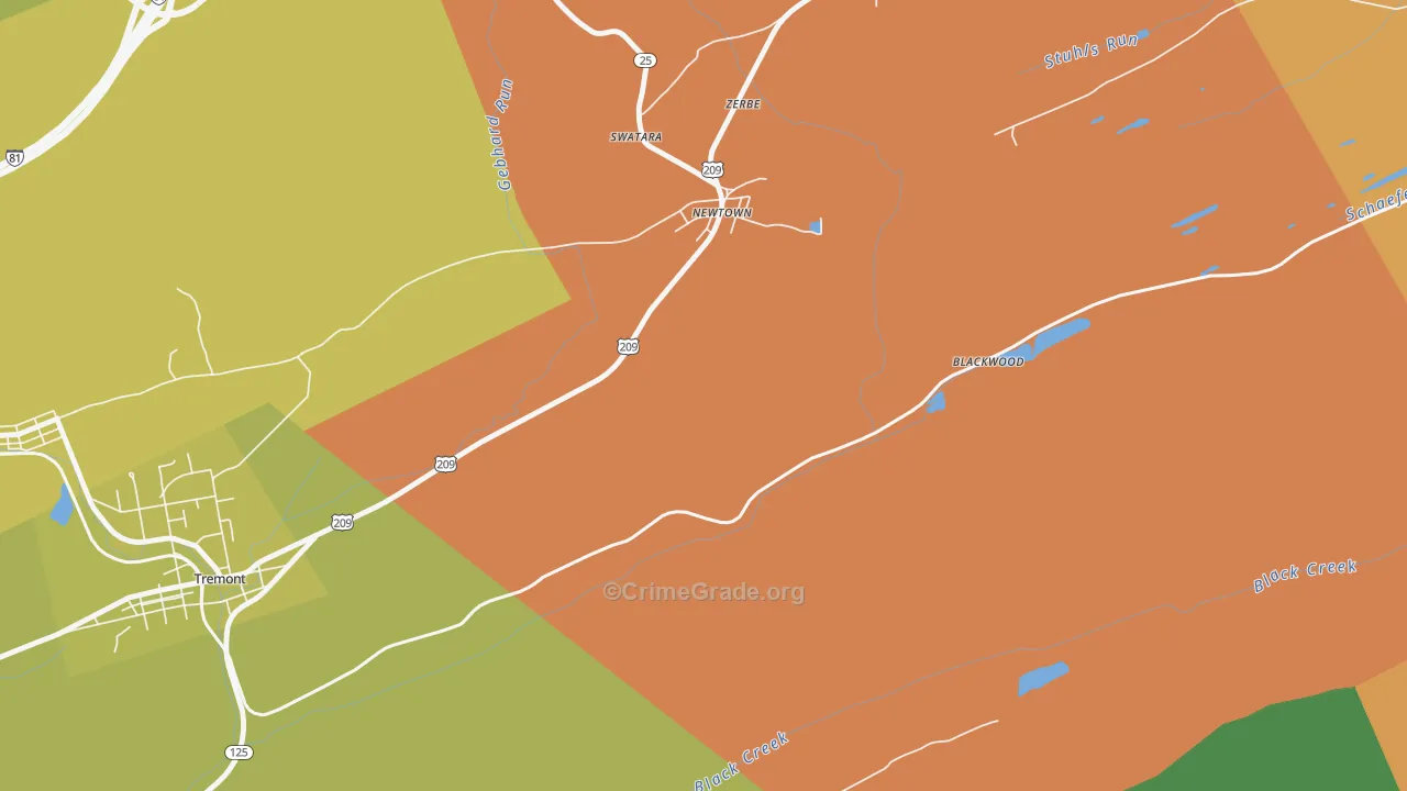 Zerbe, PA Map of Burglary Rates