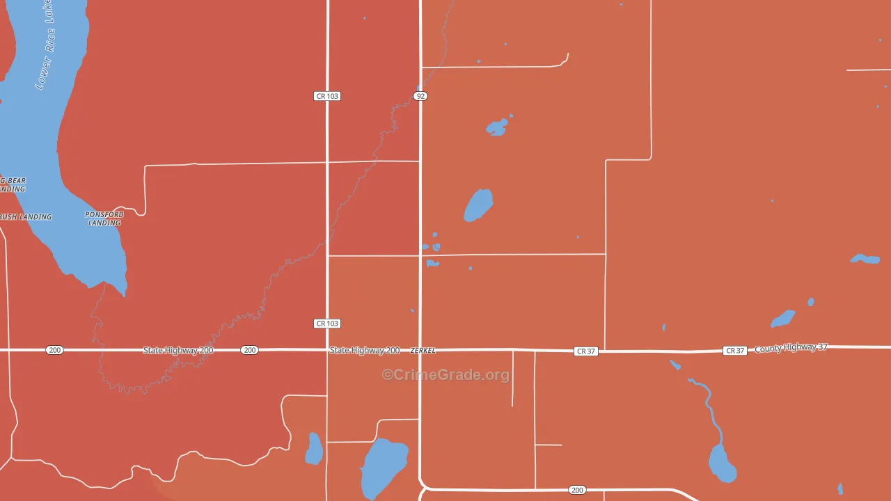 Zerkel, MN Map of Burglary Rates