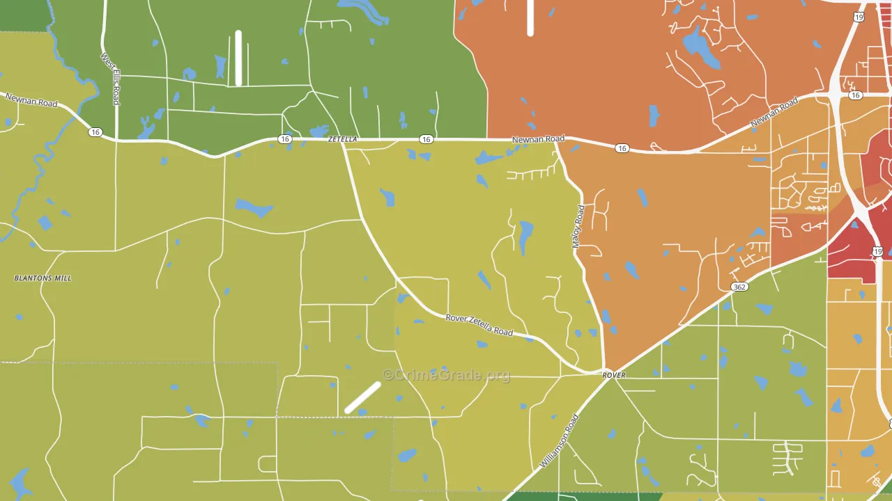 Zetella, GA Map of Burglary Rates