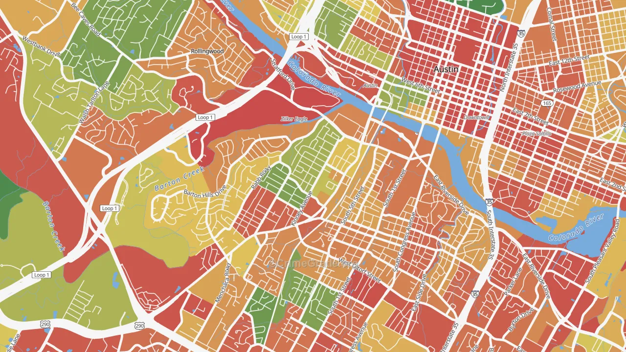 Zilker, Austin, TX Map of Burglary Rates