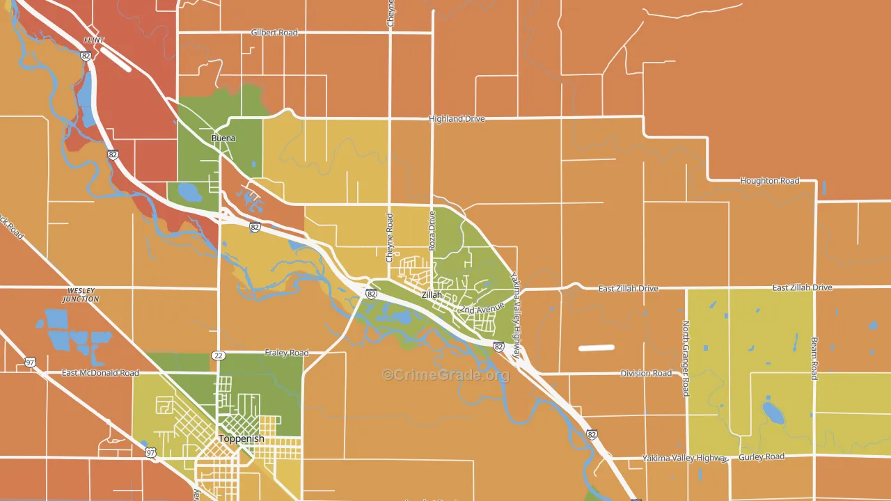 Zillah, WA Map of Burglary Rates