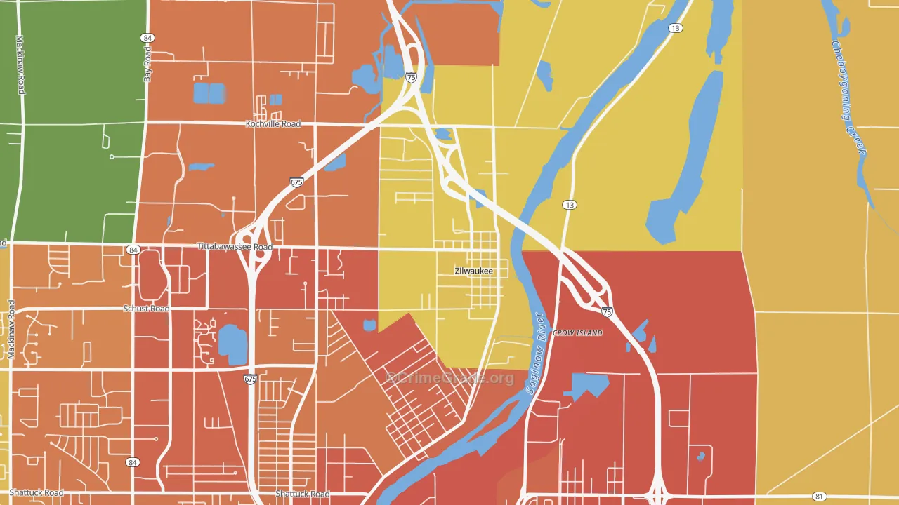 Zilwaukee, MI Map of Burglary Rates