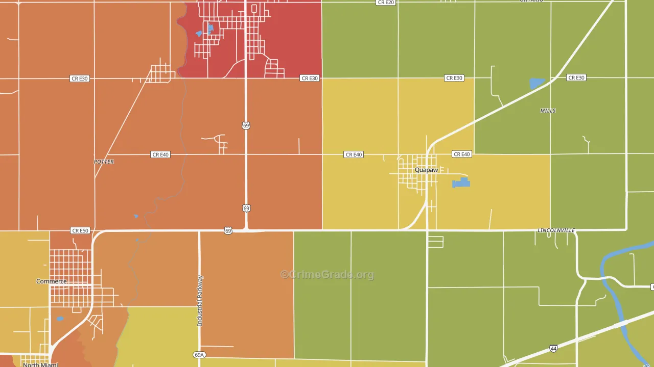 Zincville, OK Map of Burglary Rates