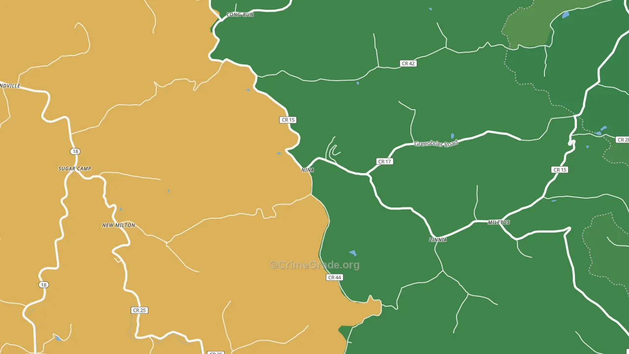 Zinnia, WV Map of Burglary Rates