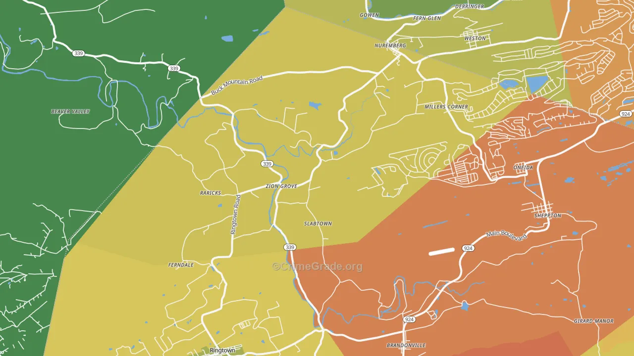 Zion Grove, PA Map of Burglary Rates