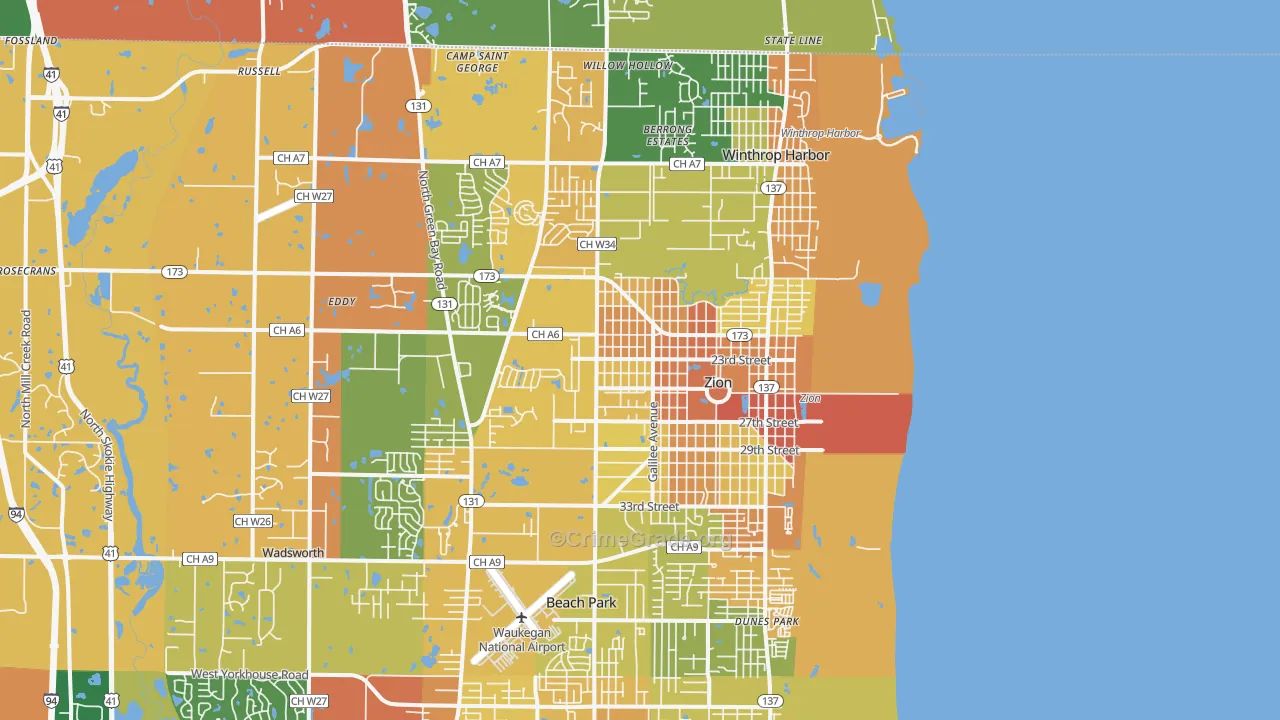 Zion, IL Map of Burglary Rates