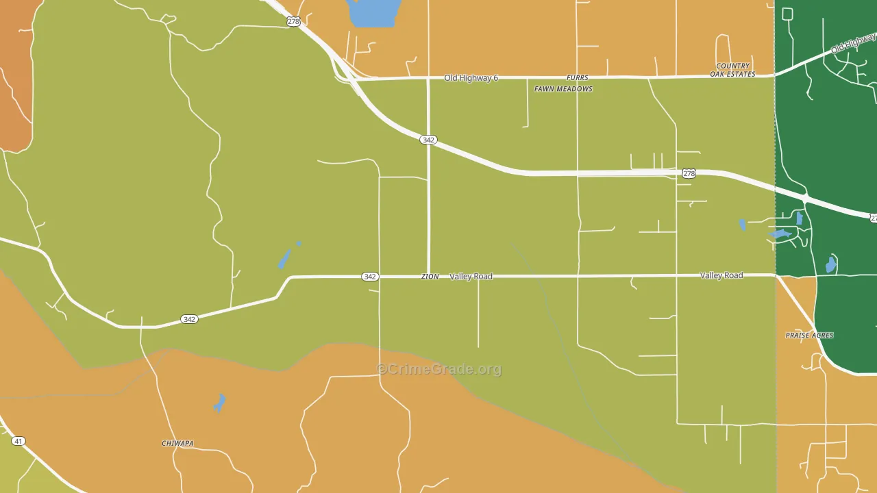 Zion, MS Map of Burglary Rates
