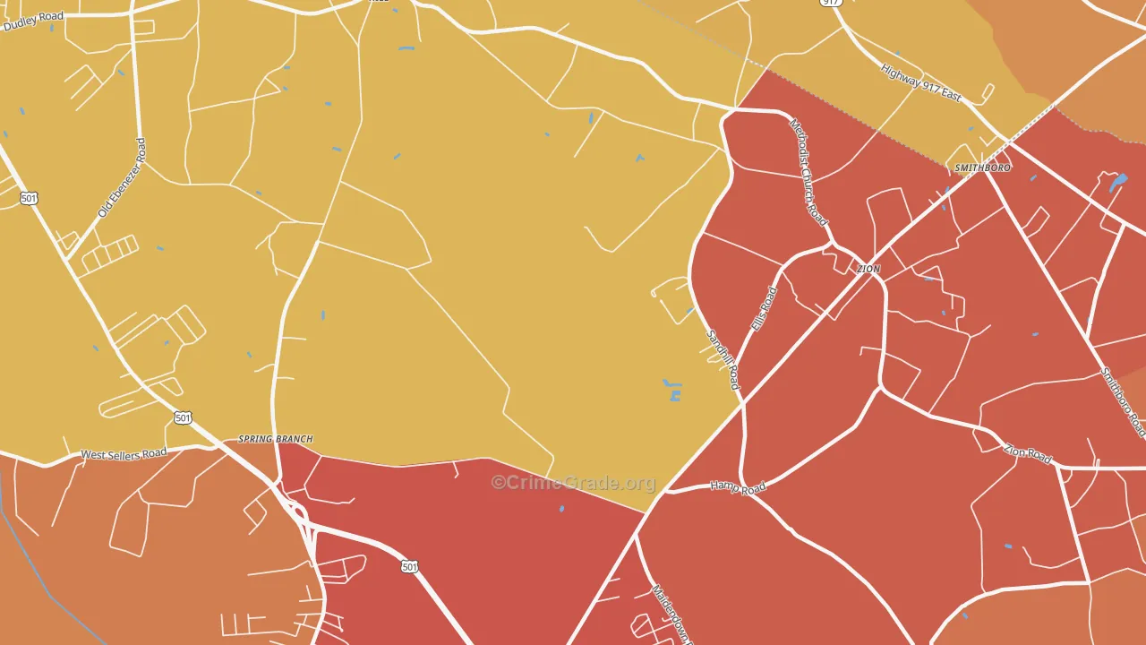 Zion, SC Map of Burglary Rates