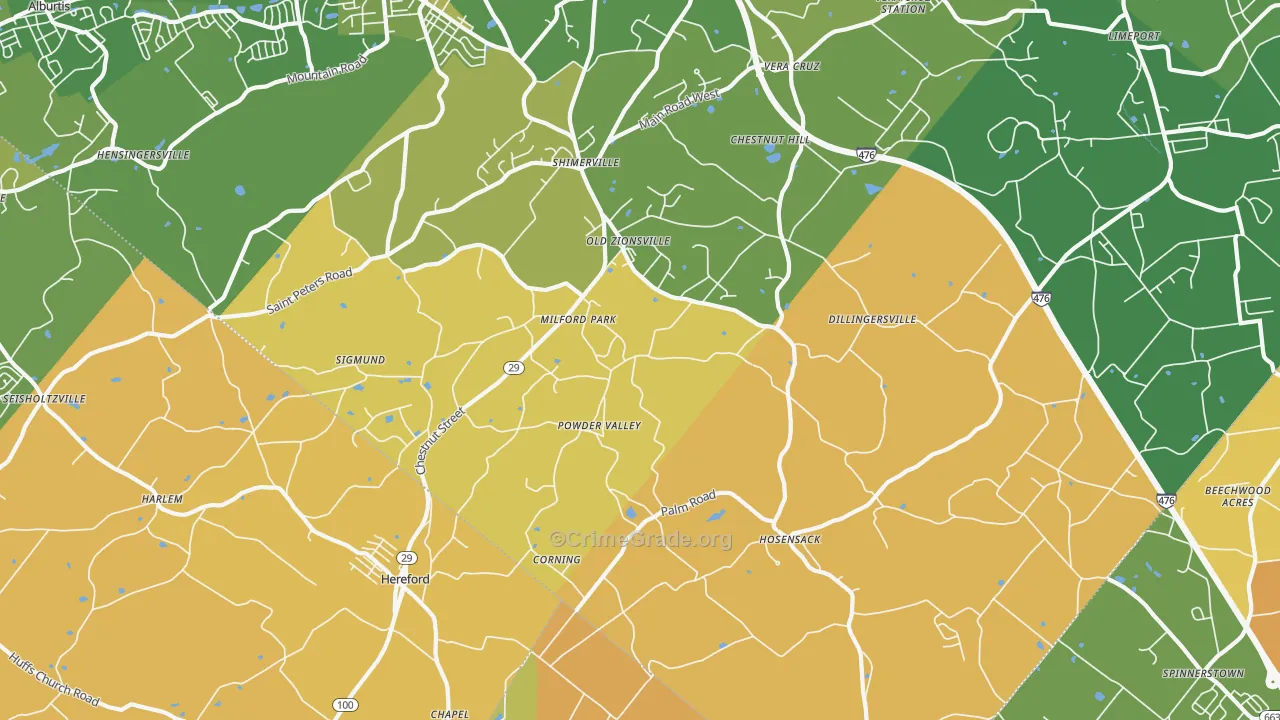Zionsville, PA Map of Burglary Rates