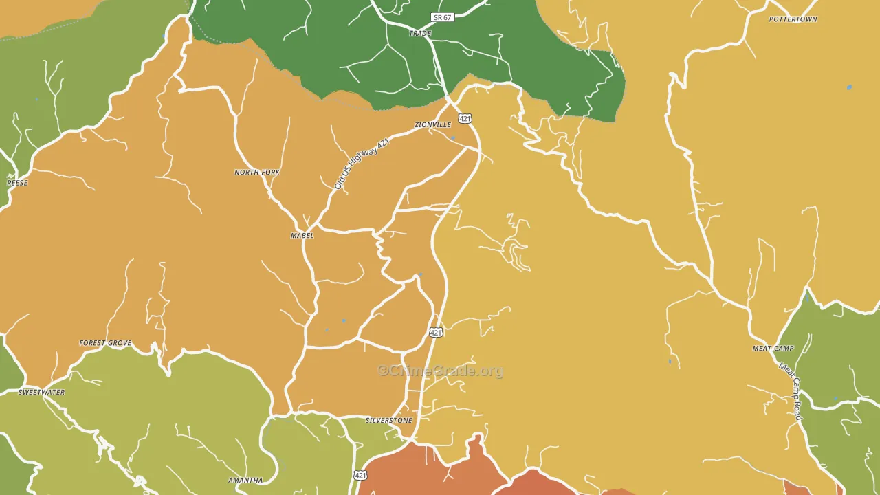 Zionville, NC Map of Burglary Rates
