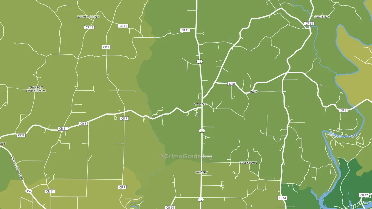 Zip City, AL Map of Burglary Rates