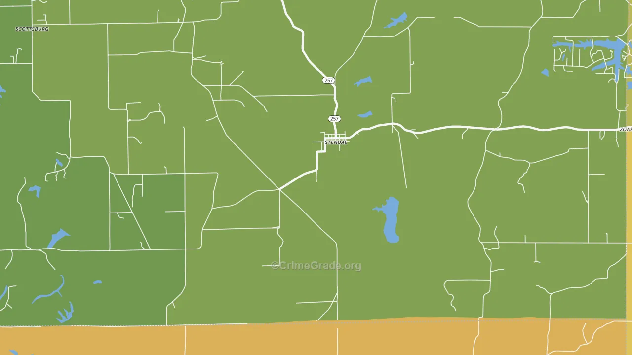 Zoar, IN Map of Burglary Rates