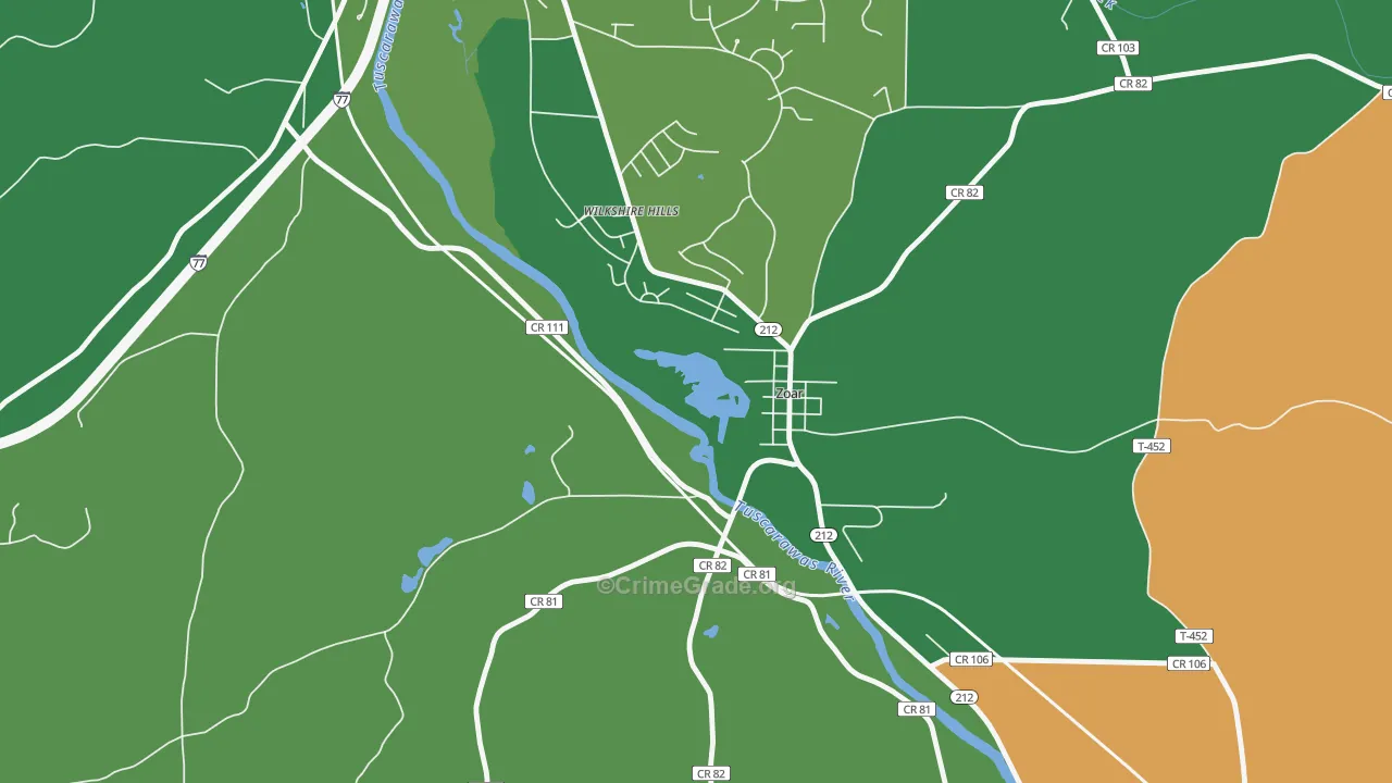 Zoar, OH Map of Burglary Rates