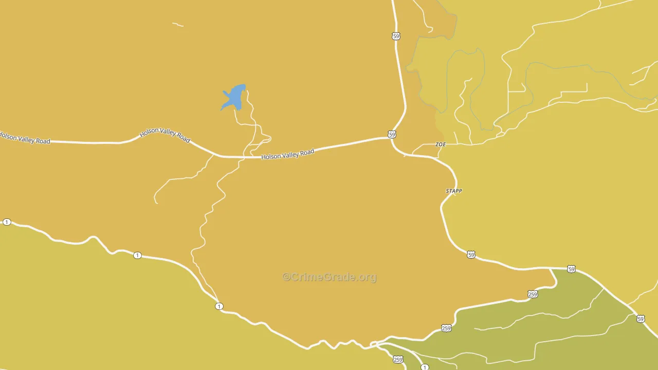 Zoe, OK Map of Burglary Rates