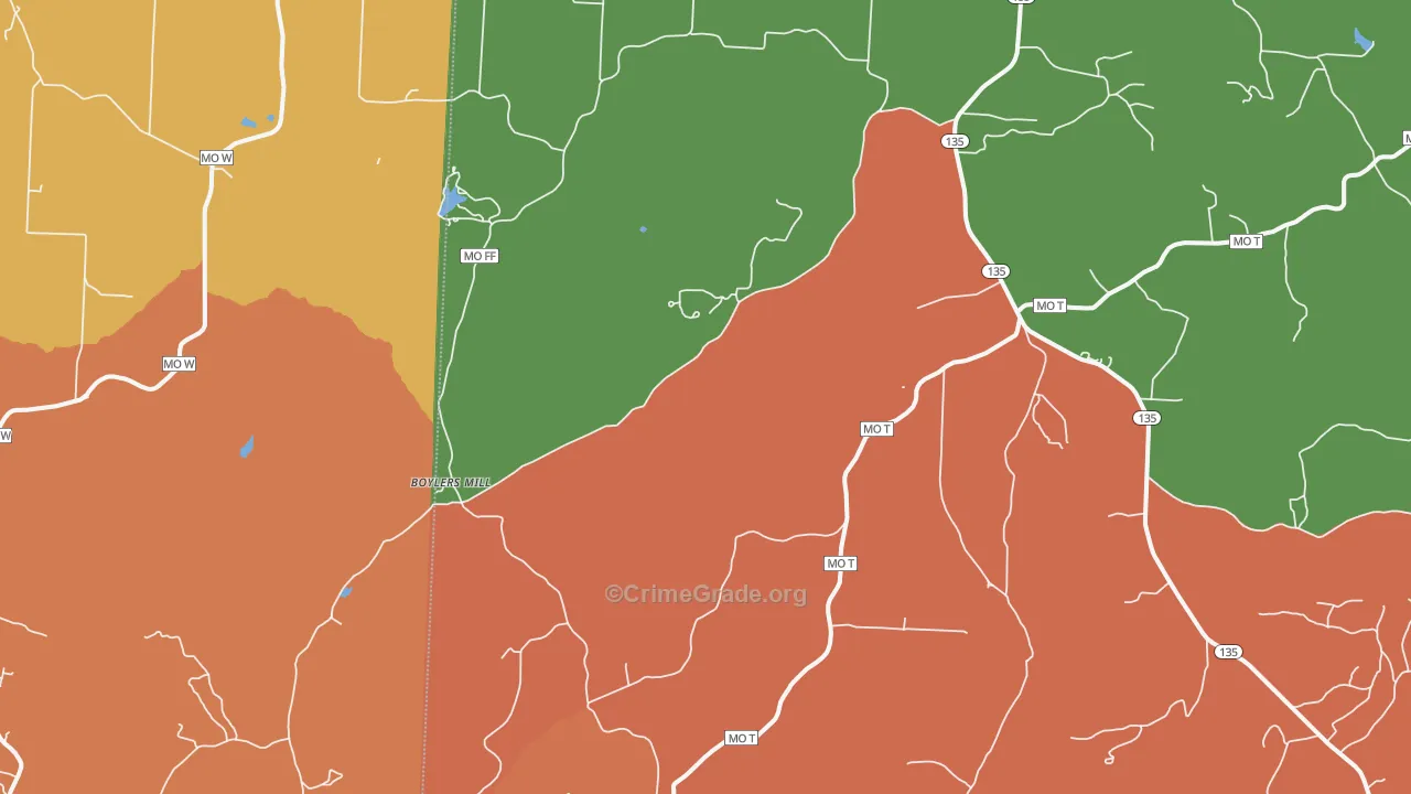 Zora, MO Map of Burglary Rates