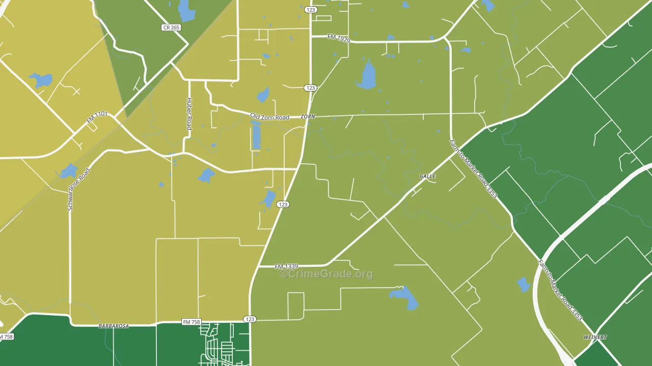 Zorn, TX Map of Burglary Rates