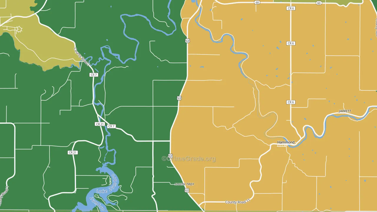 Zumbro Falls, MN Map of Burglary Rates