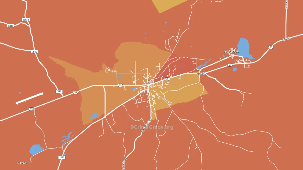 Zuni Pueblo, NM Map of Burglary Rates