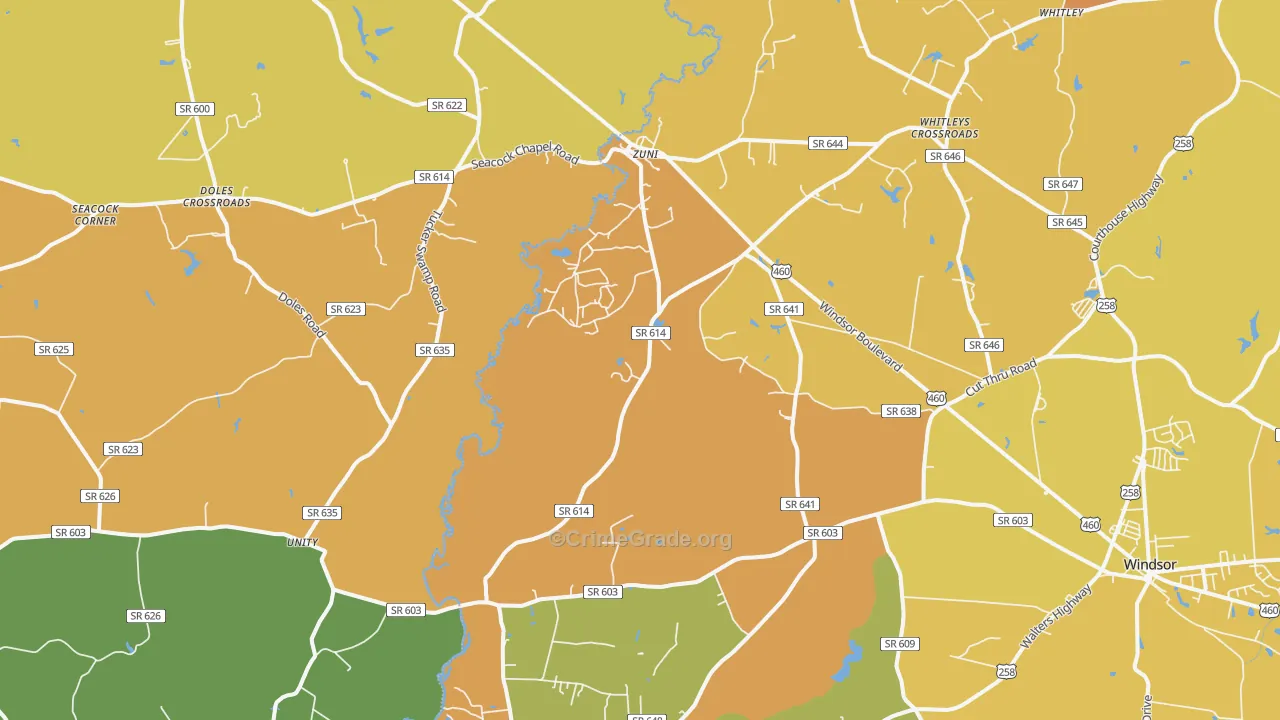 Zuni, VA Map of Burglary Rates
