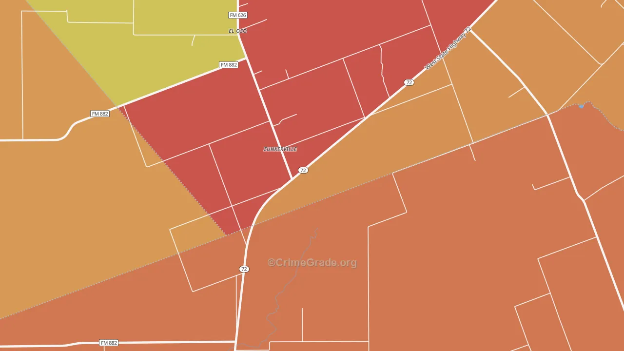 Zunkerville, TX Map of Burglary Rates