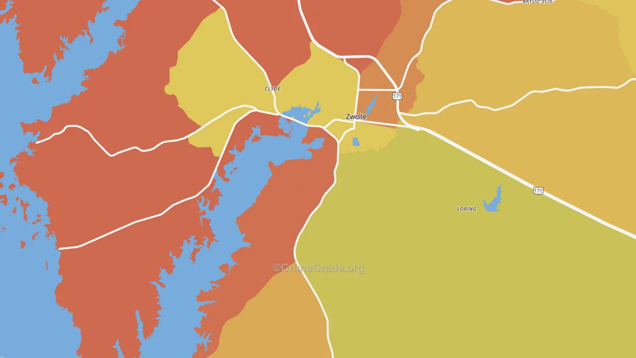 Zwolle, LA Map of Burglary Rates