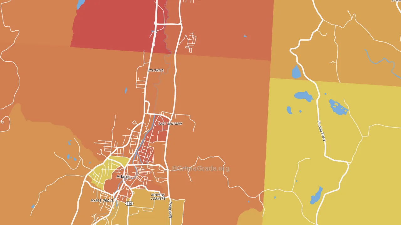 Zylonite, MA Map of Burglary Rates