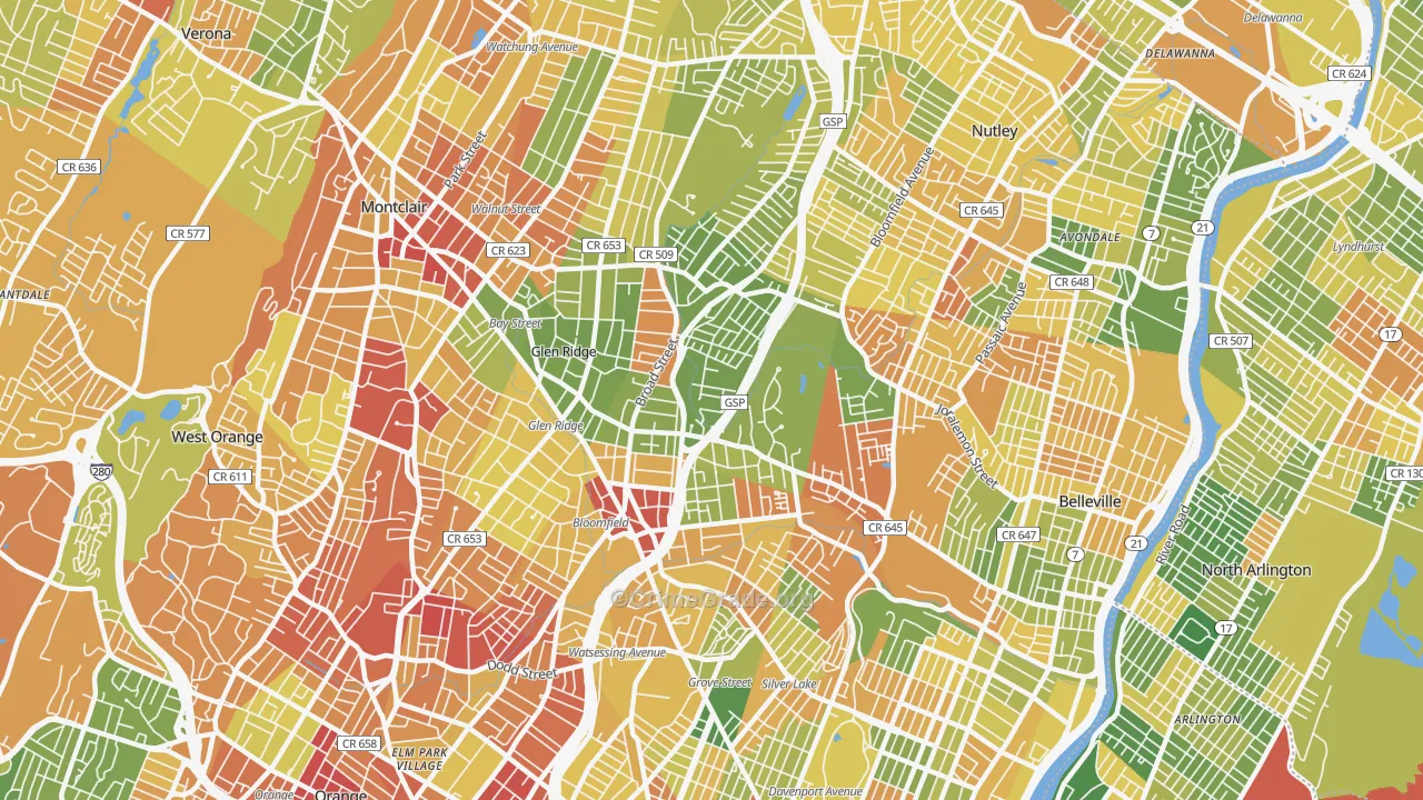 07003, NJ Map of Drug-Related Crime Rates