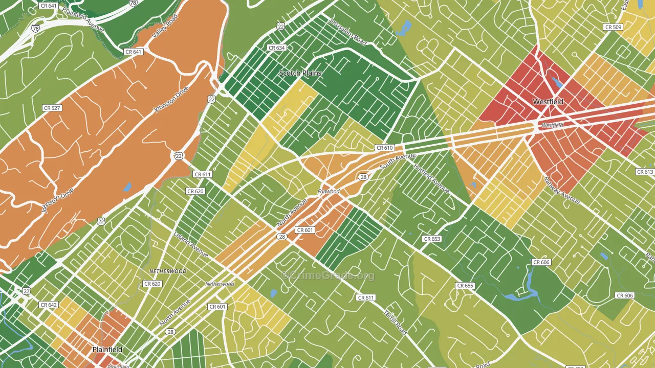 07023, NJ Map of Drug-Related Crime Rates