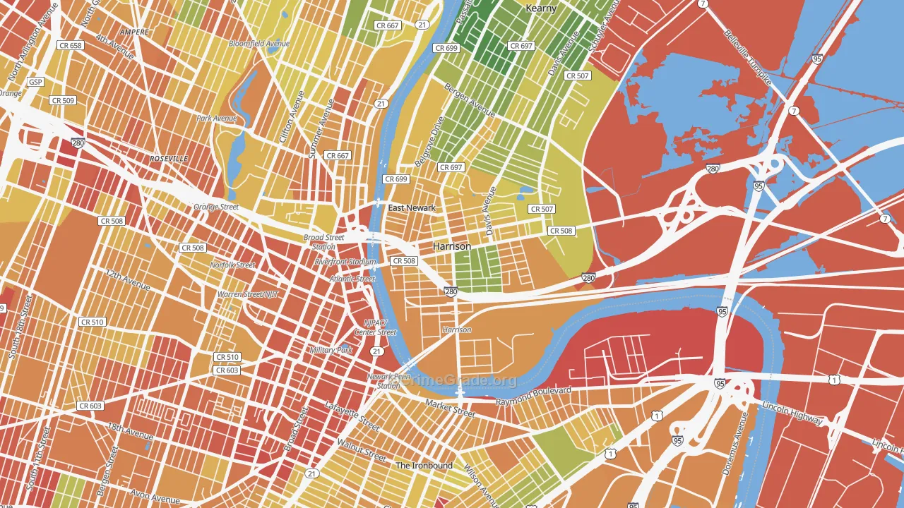 07029, NJ Map of Drug-Related Crime Rates