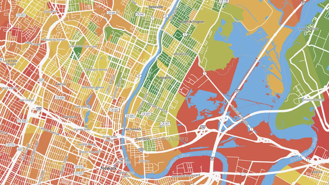 07032, NJ Map of Drug-Related Crime Rates