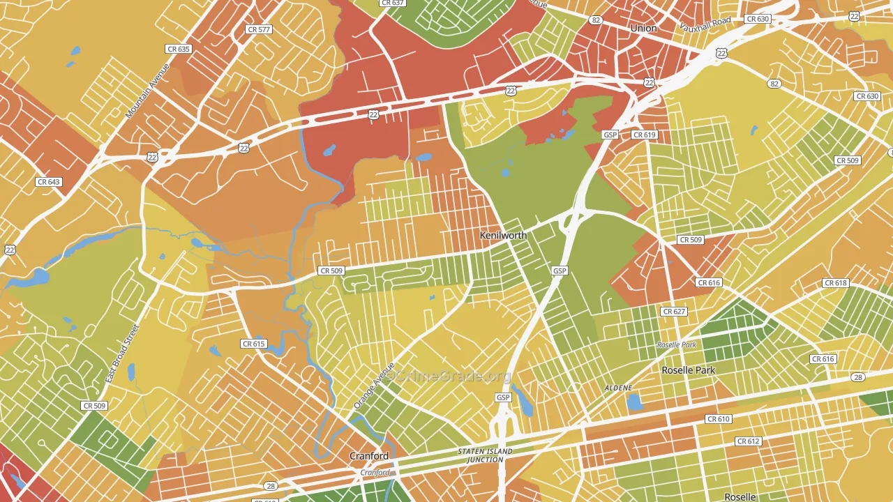 07033, NJ Map of Drug-Related Crime Rates
