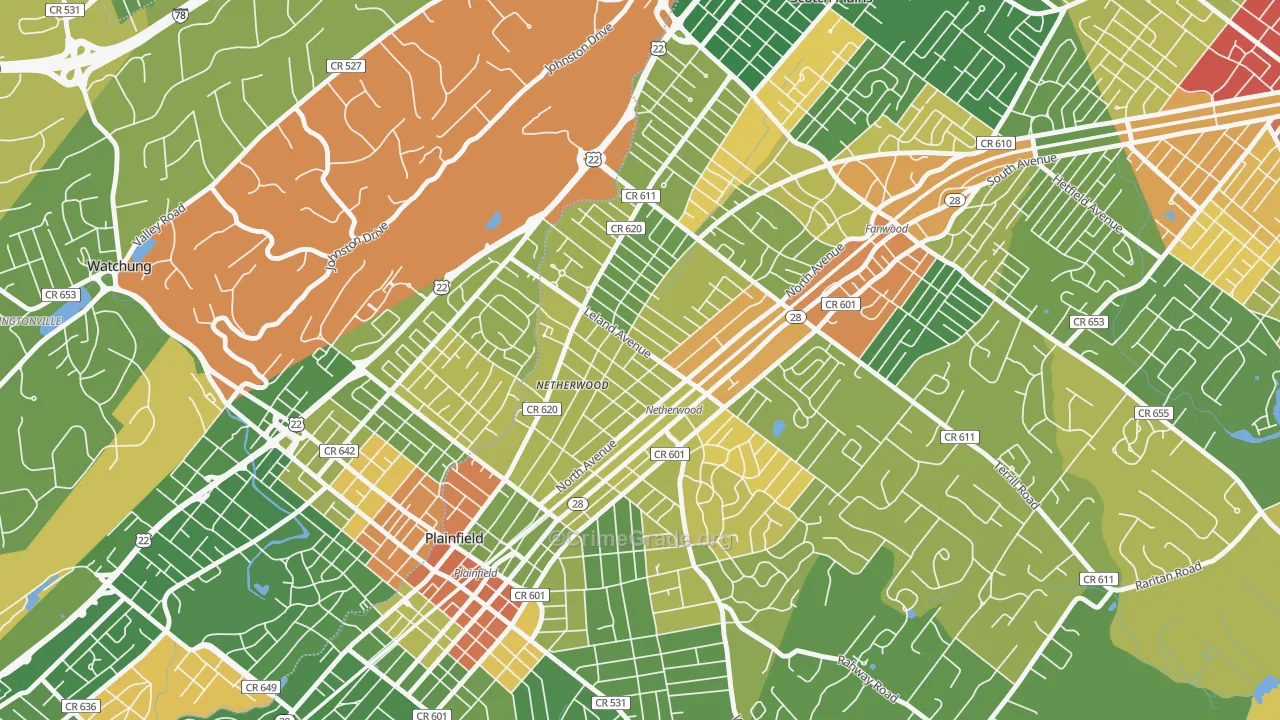 07062, NJ Map of Drug-Related Crime Rates