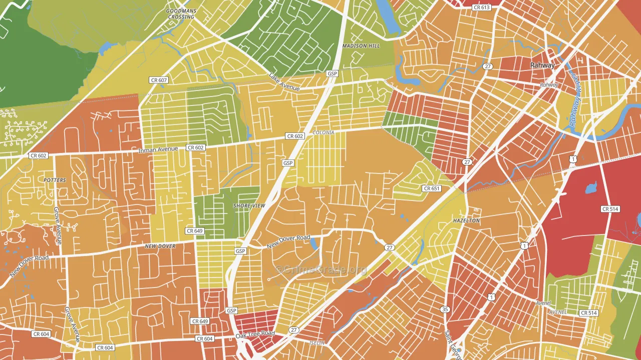 07067, NJ Map of Drug-Related Crime Rates