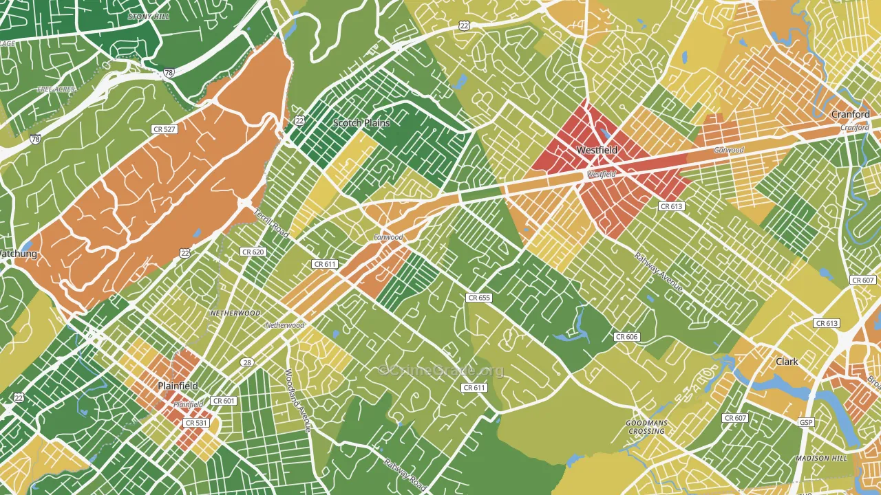 07076, NJ Map of Drug-Related Crime Rates