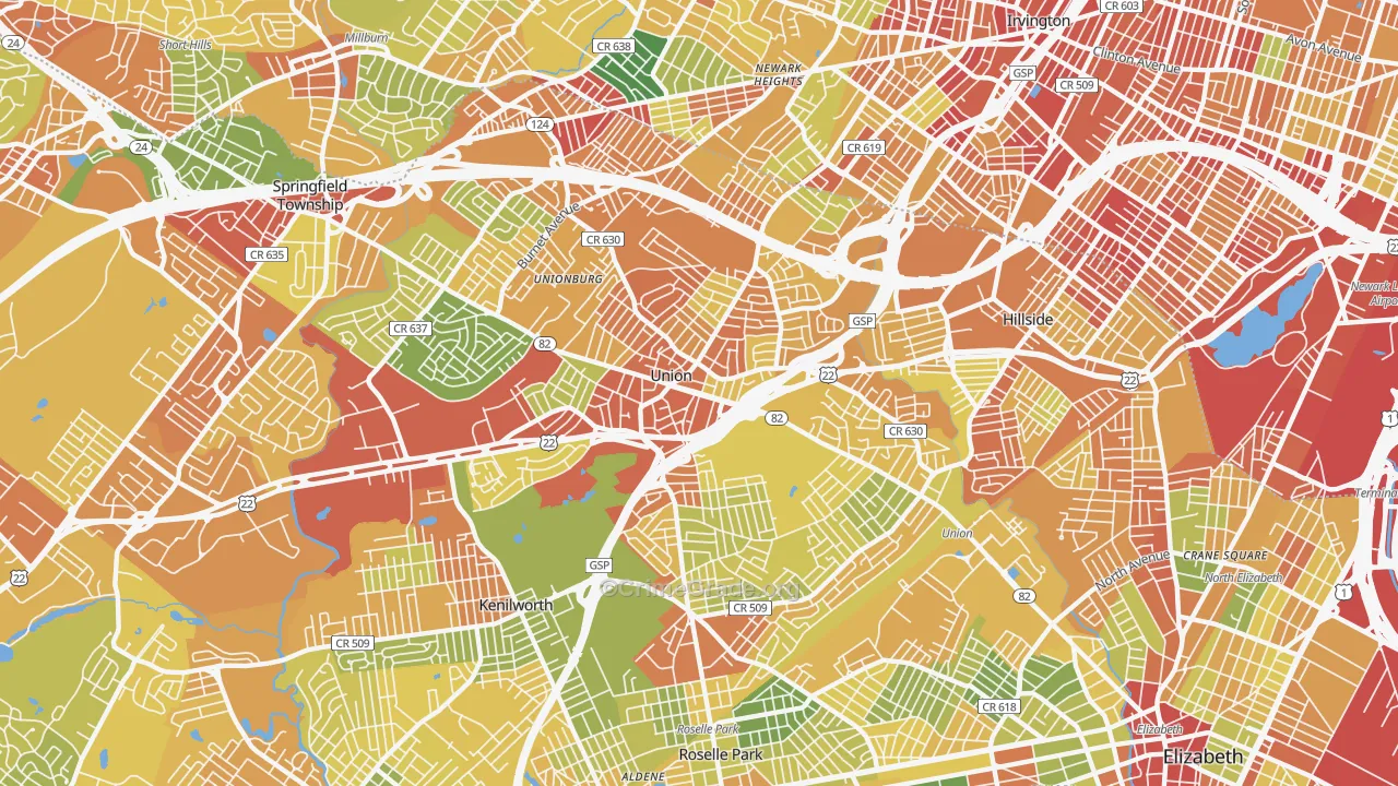 07083, NJ Map of Drug-Related Crime Rates