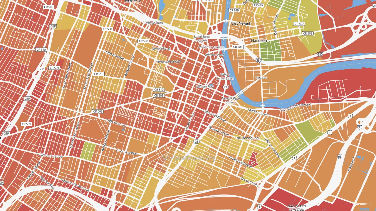 07102, NJ Map of Drug-Related Crime Rates