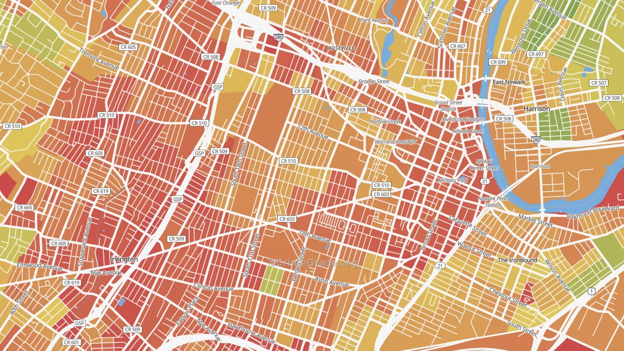 07103, NJ Map of Drug-Related Crime Rates